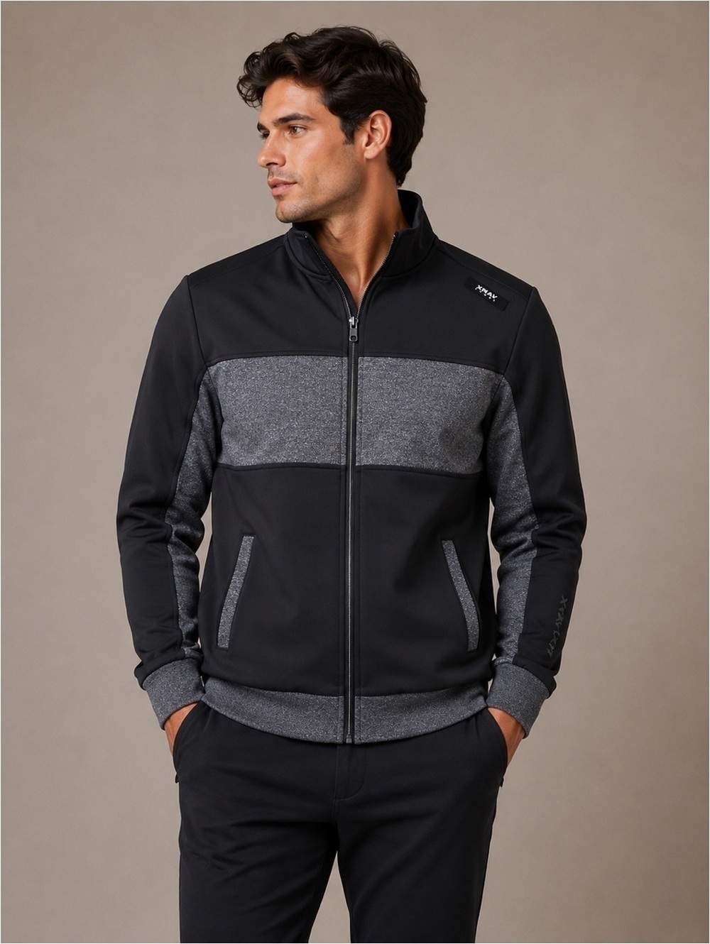 XRAY Sport Men’s S Full Zip Track Jacket Black Gray Soft Shell Jacket Gorpcore